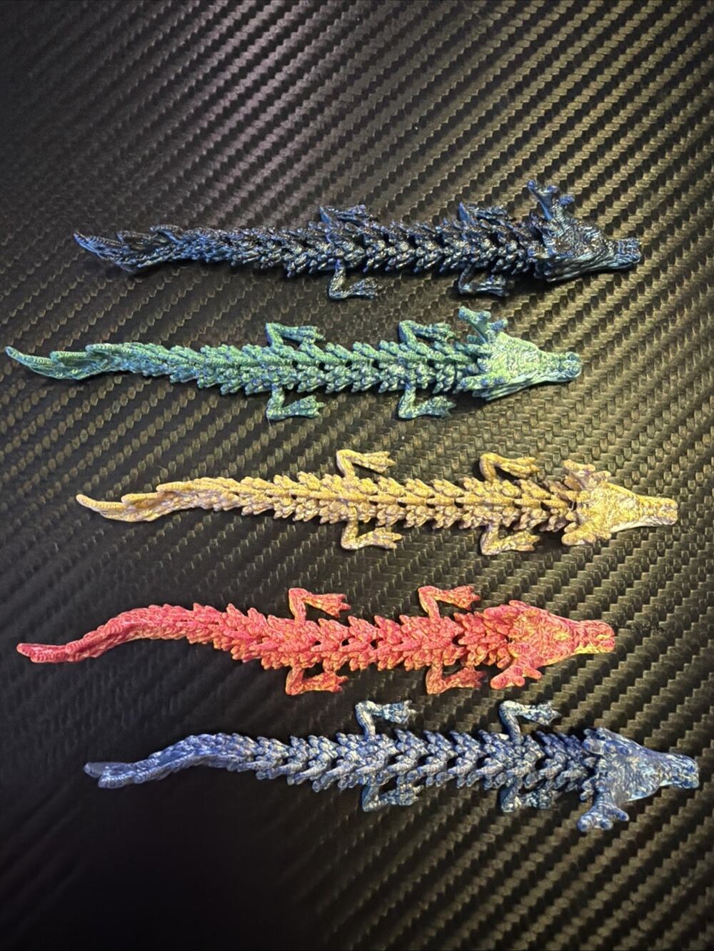 3D Printed Articulated Dragons Set of 5 Fidget Toys Movable Jointed 5” Long